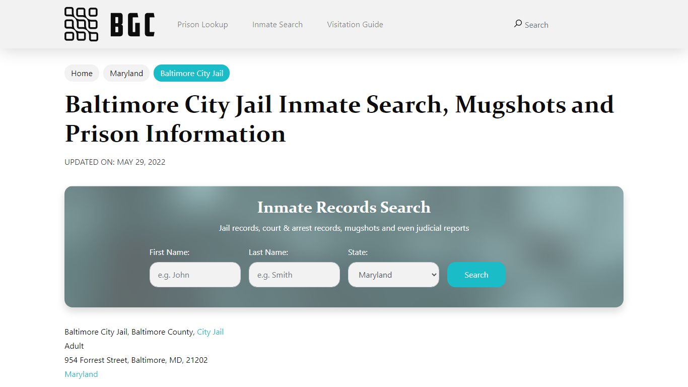 Baltimore City Jail Inmate Search, Mugshots, Visitation ...